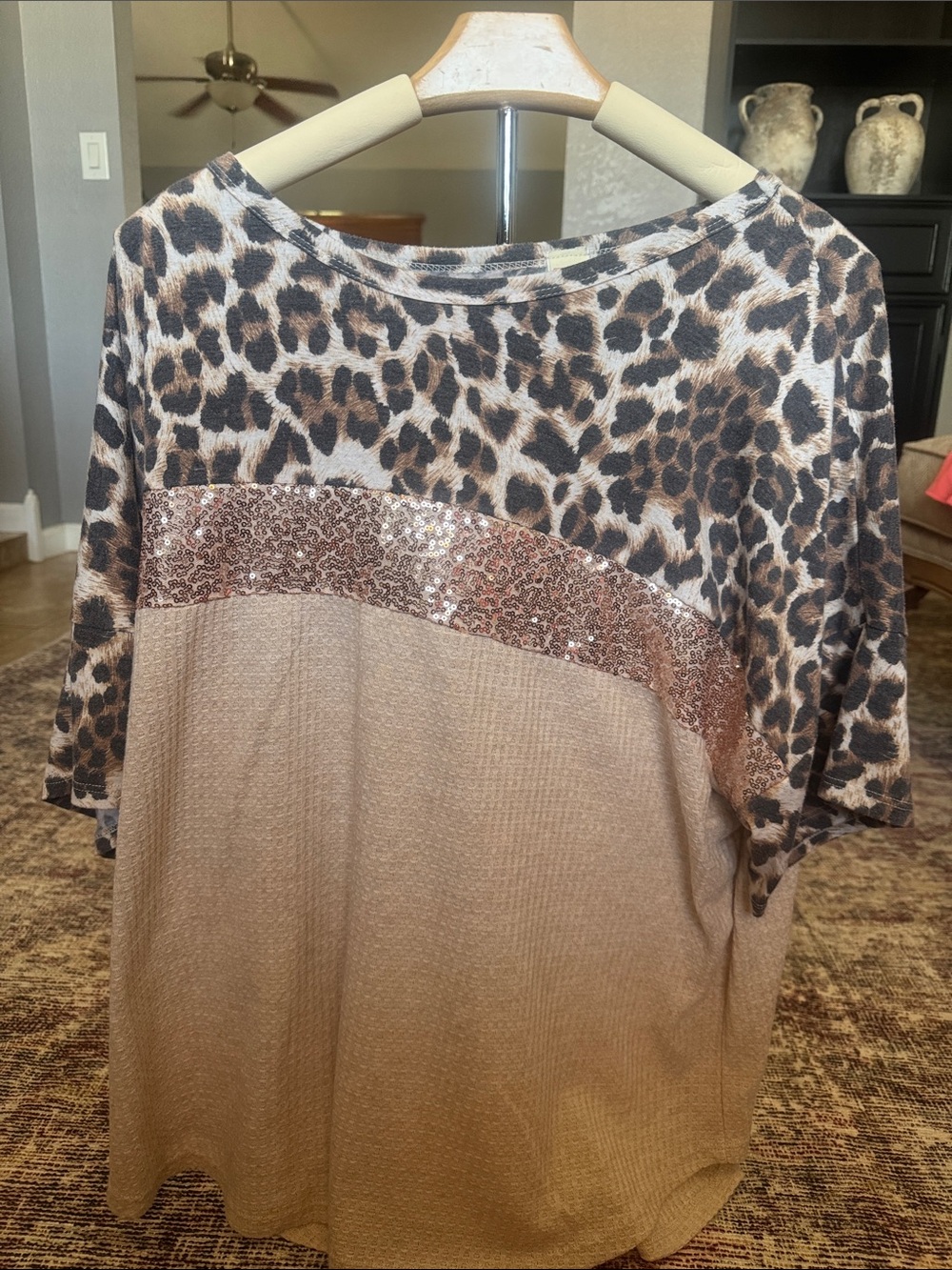 Women’s Animal Print & Sequin Accent Top - Beige